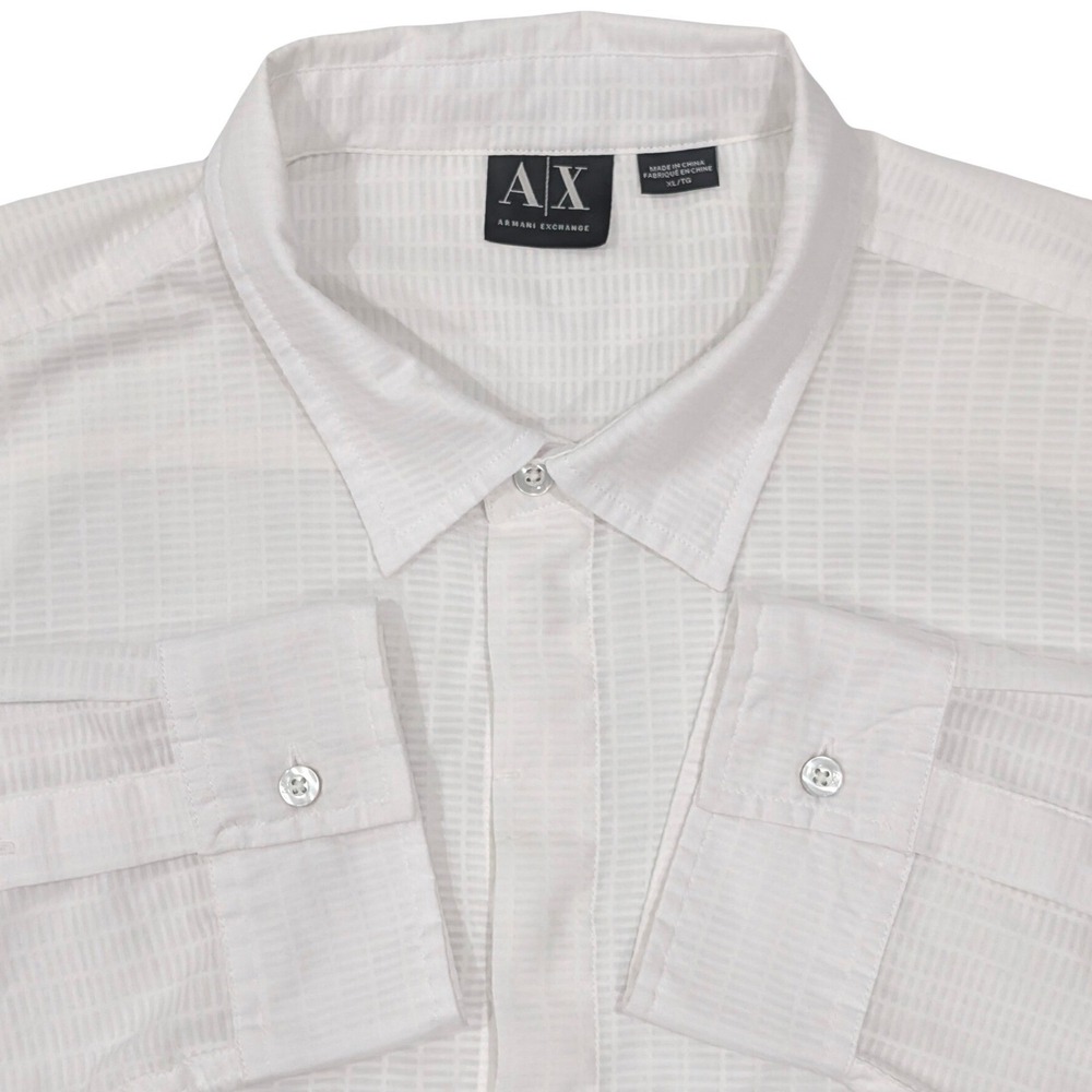 AX Armani Exchange Mens White Grid Pattern Long Sleeve Button‎ Up Shirt Top XL